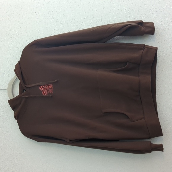 Social Scene Live Wild Brown Hoodie Back Print Pink Mushrooms Kangaroo Pocket - Picture 1 of 9
